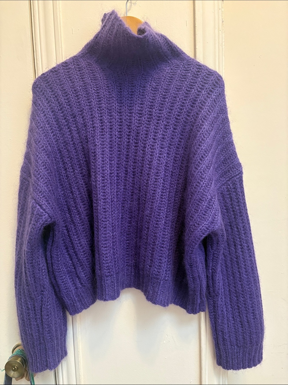 vintage Purple Turtleneck Mohair blend Ribbed Knit Sweater